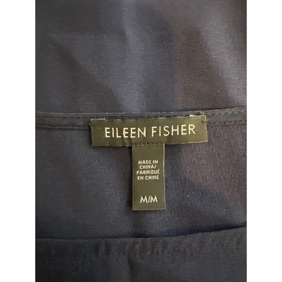 Eileen Fisher Silk Georgette Tank Top Medium Crepe Bateau Neck Blue Blouse Shirt - Picture 4 of 7